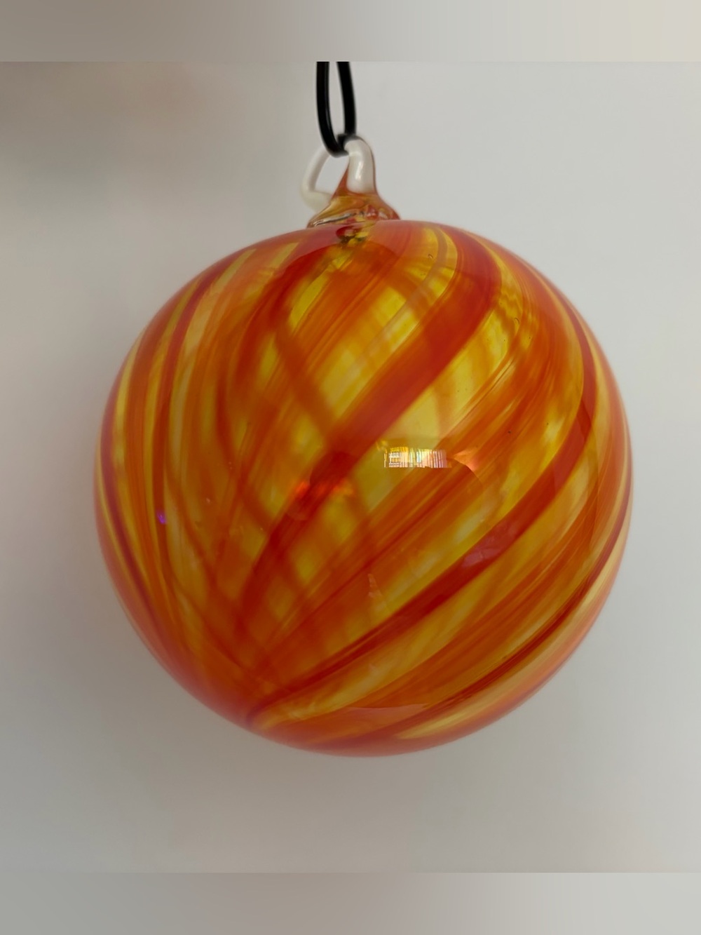 Handblown Orange & Yellow Glass Blown Orb Hanging Ornament Art